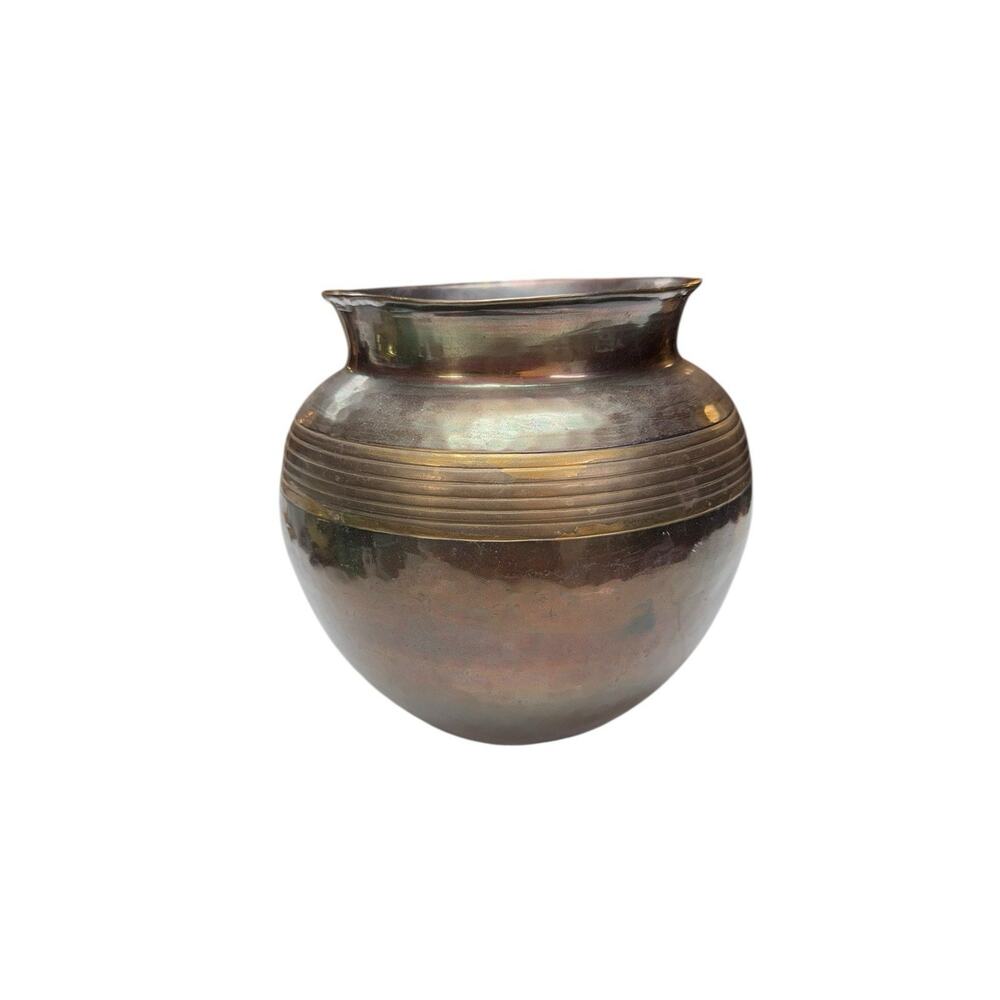 Vintage Metal Planter‎ Bowl 7x8 Brass Tone Rustic Boho Decor Pot